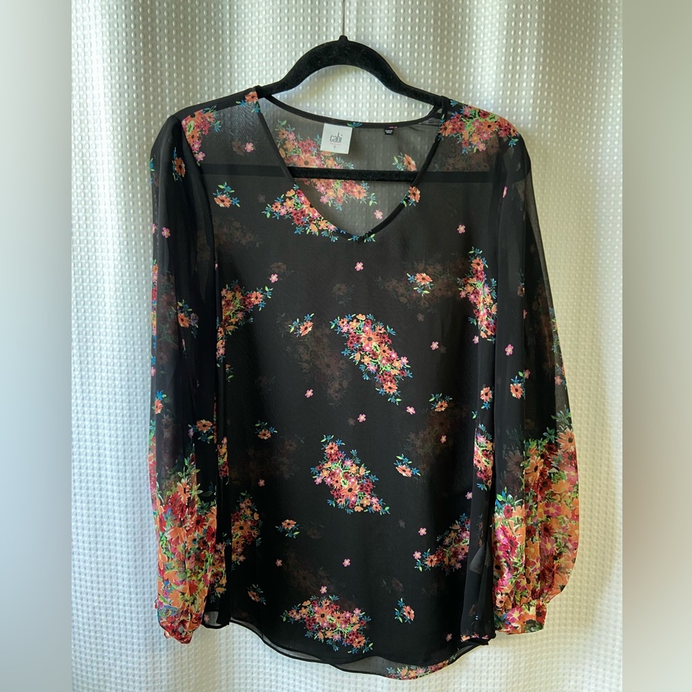 Black CAbi Floral Sheer Women's Top size Small